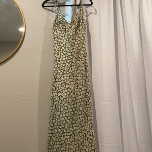 Green and white floral midi dress